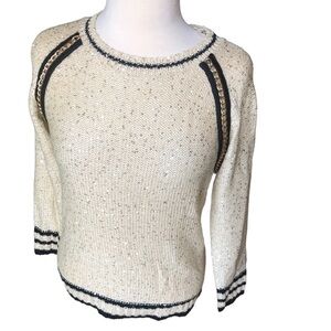 Francesca's Collections Sweater Gold Embellished Shimmery Cream & Black S/M NWT